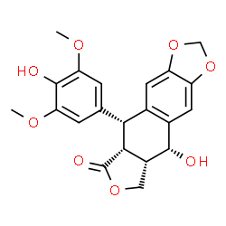 ChemSpider 2D Image | (5R,5aR,8aS,9R)-9-Hydroxy-5-(4-hydroxy-3,5-dimethoxyphenyl)-5,8,8a,9-tetrahydrofuro[3',4':6,7]naphtho[2,3-d][1,3]dioxol-6(5aH)-one | C21H20O8