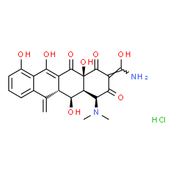 ChemSpider 2D Image | (2Z,4aS,5S,5aR,12aS)-2-[Amino(hydroxy)methylene]-4-(dimethylamino)-5,10,11,12a-tetrahydroxy-6-methylene-4a,5a,6,12a-tetrahydro-1,3,12(2H,4H,5H)-tetracenetrione hydrochloride (1:1) | C22H23ClN2O8