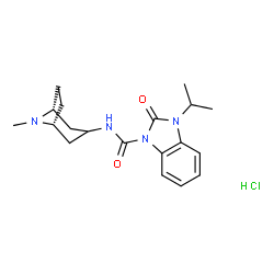 ChemSpider 2D Image | 3-Isopropyl-N-[(1R,5R)-8-methyl-8-azabicyclo[3.2.1]oct-3-yl]-2-oxo-2,3-dihydro-1H-benzimidazole-1-carboxamide hydrochloride (1:1) | C19H27ClN4O2