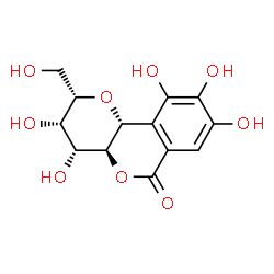ChemSpider 2D Image | (2S,3S,4R,4aS,10bR)-3,4,8,9,10-Pentahydroxy-2-(hydroxymethyl)-3,4,4a,10b-tetrahydropyrano[3,2-c]isochromen-6(2H)-one | C13H14O9
