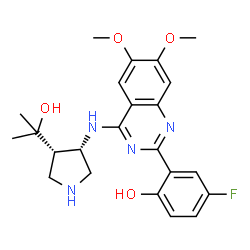 ChemSpider 2D Image | 4-Fluoro-2-(4-{[(3S,4S)-4-(2-hydroxy-2-propanyl)-3-pyrrolidinyl]amino}-6,7-dimethoxy-2-quinazolinyl)phenol | C23H27FN4O4