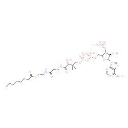 ChemSpider 2D Image | S-{(9R)-1-[(2R,3R,4R,5R)-5-(6-Amino-9H-purin-9-yl)-4-hydroxy-3-(phosphonooxy)tetrahydro-2-furanyl]-3,5,9-trihydroxy-8,8-dimethyl-3,5-dioxido-10,14-dioxo-2,4,6-trioxa-11,15-diaza-3lambda~5~,5lambda~5~-
diphosphaheptadecan-17-yl} octanethioate (non-preferred name) | C29H50N7O17P3S