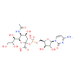 ChemSpider 2D Image | (2R,4S,5S,6R)-5-Acetamido-2-{[{[(2R,3R,4R,5R)-5-(4-amino-2-oxo-1(2H)-pyrimidinyl)-3,4-dihydroxytetrahydro-2-furanyl]methoxy}(hydroxy)phosphoryl]oxy}-4-hydroxy-6-[(1R,2R)-1,2,3-trihydroxypropyl]tetrahy
dro-2H-pyran-2-carboxylic acid (non-preferred name) | C20H31N4O16P