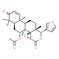 ChemSpider 2D Image | (4aR,6R,6aR,6bR,7aR,10S,10aR,12aR,12bS)-10-(3-Furyl)-4,4,6a,10a,12b-pentamethyl-3,8-dioxo-3,4,4a,5,6,6a,7a,8,10,10a,11,12,12a,12b-tetradecahydronaphtho[2,1-f]oxireno[d]isochromen-6-yl acetate | C28H34O7