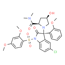 ChemSpider 2D Image | (4R)-1-[(3R)-5-Chloro-1-[(2,4-dimethoxyphenyl)sulfonyl]-3-(2-methoxyphenyl)-2-oxo-2,3-dihydro-1H-indol-3-yl]-4-hydroxy-N,N-dimethyl-D-prolinamide | C30H32ClN3O8S