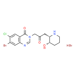 ChemSpider 2D Image | 7-Bromo-6-chloro-3-{3-[(2S,3S)-3-hydroxy-2-piperidinyl]-2-oxopropyl}-4(3H)-quinazolinone hydrobromide (1:1) | C16H18Br2ClN3O3