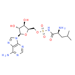 ChemSpider 2D Image | [(2R,3R,4R,5R)-5-(6-Amino-9H-purin-9-yl)-3,4-dihydroxytetrahydro-2-furanyl]methyl [(2S)-2-amino-4-methylpentanoyl]sulfamate (non-preferred name) | C16H25N7O7S