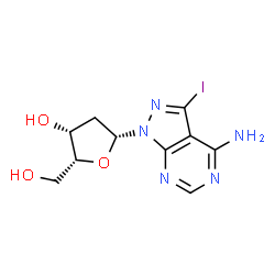 ChemSpider 2D Image | 1-(2-Deoxy-beta-D-threo-pentofuranosyl)-3-iodo-1H-pyrazolo[3,4-d]pyrimidin-4-amine | C10H12IN5O3