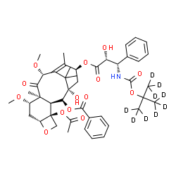 ChemSpider 2D Image | (3beta,5beta,7beta,10beta,13alpha)-4-Acetoxy-1-hydroxy-13-({(2R,3S)-2-hydroxy-3-[({[2-(~2~H_3_)methyl(~2~H_6_)-2-propanyl]oxy}carbonyl)amino]-3-phenylpropanoyl}oxy)-7,10-dimethoxy-9-oxo-5,20-epoxytax-
11-en-2-yl benzoate | C45H48D9NO14