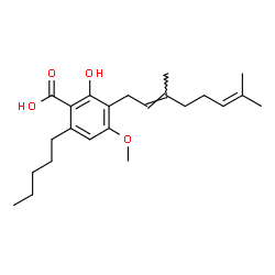 ChemSpider 2D Image | 3-[(2E)-3,7-Dimethyl-2,6-octadien-1-yl]-2-hydroxy-4-methoxy-6-pentylbenzoic acid | C23H34O4