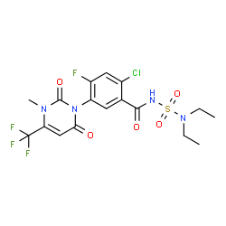 ChemSpider 2D Image | 2-Chloro-N-(diethylsulfamoyl)-4-fluoro-5-[3-methyl-2,6-dioxo-4-(trifluoromethyl)-3,6-dihydro-1(2H)-pyrimidinyl]benzamide | C17H17ClF4N4O5S