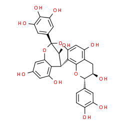 ChemSpider 2D Image | (1S,5S,6R,13R,21S)-5-(3,4-Dihydroxyphenyl)-13-(3,4,5-trihydroxyphenyl)-4,12,14-trioxapentacyclo[11.7.1.0~2,11~.0~3,8~.0~15,20~]henicosa-2,8,10,15,17,19-hexaene-6,9,17,19,21-pentol | C30H24O13