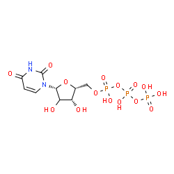 ChemSpider 2D Image | 1-[(2xi)-5-O-(Hydroxy{[hydroxy(phosphonooxy)phosphoryl]oxy}phosphoryl)-beta-D-threo-pentofuranosyl]-2,4(1H,3H)-pyrimidinedione | C9H15N2O15P3