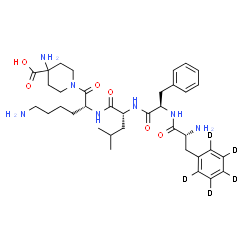 ChemSpider 2D Image | N-[(2R)-1-{[(2R)-1-{[(2R)-6-Amino-1-(4-amino-4-carboxy-1-piperidinyl)-1-oxo-2-hexanyl]amino}-4-methyl-1-oxo-2-pentanyl]amino}-1-oxo-3-phenyl-2-propanyl]-D-(2,3,4,5,6-~2~H_5_)phenylalaninamide | C36H48D5N7O6