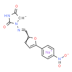 ChemSpider 2D Image | Sodium 3-[(E)-{[5-(4-nitrophenyl)-2-furyl]methylene}amino]-2,5-dioxoimidazolidin-4-ide | C14H9N4NaO5