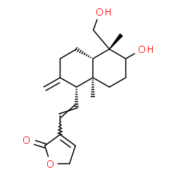 ChemSpider 2D Image | 3-{(E)-2-[(1R,4aS,5R,8aR)-6-Hydroxy-5-(hydroxymethyl)-5,8a-dimethyl-2-methylenedecahydro-1-naphthalenyl]vinyl}-2(5H)-furanone | C20H28O4