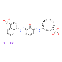 ChemSpider 2D Image | Disodium 4-{(2E)-2-[(5E)-2,6-dioxo-5-{[(1E,3Z,5E,7E,9E)-8-sulfonato-1,3,5,7,9-cyclodecapentaen-1-yl]hydrazono}-3-cyclohexen-1-ylidene]hydrazino}-1-naphthalenesulfonate | C26H18N4Na2O8S2
