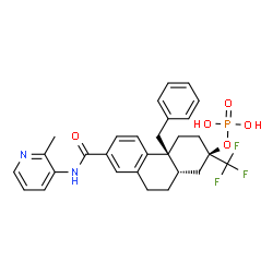 ChemSpider 2D Image | (2R,4aS,10aS)-4a-Benzyl-7-[(2-methyl-3-pyridinyl)carbamoyl]-2-(trifluoromethyl)-1,2,3,4,4a,9,10,10a-octahydro-2-phenanthrenyl dihydrogen phosphate | C29H30F3N2O5P