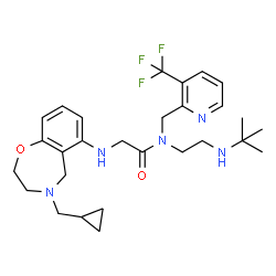 ChemSpider 2D Image | N~2~-[4-(Cyclopropylmethyl)-2,3,4,5-tetrahydro-1,4-benzoxazepin-6-yl]-N-{2-[(2-methyl-2-propanyl)amino]ethyl}-N-{[3-(trifluoromethyl)-2-pyridinyl]methyl}glycinamide | C28H38F3N5O2