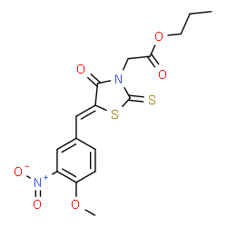 ChemSpider 2D Image | Propyl [(5Z)-5-(4-methoxy-3-nitrobenzylidene)-4-oxo-2-thioxo-1,3-thiazolidin-3-yl]acetate | C16H16N2O6S2