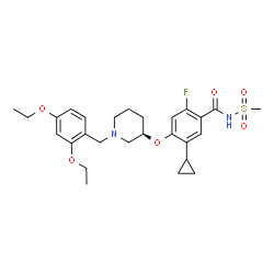 ChemSpider 2D Image | 5-Cyclopropyl-4-{[(3R)-1-(2,4-diethoxybenzyl)-3-piperidinyl]oxy}-2-fluoro-N-(methylsulfonyl)benzamide | C27H35FN2O6S