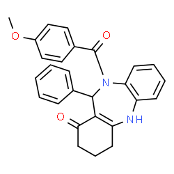 ChemSpider 2D Image | 10-(4-Methoxybenzoyl)-11-phenyl-2,3,4,5,10,11-hexahydro-1H-dibenzo[b,e][1,4]diazepin-1-one | C27H24N2O3