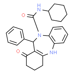 ChemSpider 2D Image | N-Cyclohexyl-1-oxo-11-phenyl-1,2,3,4,5,11-hexahydro-10H-dibenzo[b,e][1,4]diazepine-10-carboxamide | C26H29N3O2