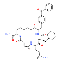 ChemSpider 2D Image | (3E,7S,10S,20S)-7-(3-Amino-3-buten-1-yl)-13-(4-benzoylbenzyl)-10-(cyclohexylmethyl)-2,5,8,11,14-pentaoxo-1,6,12-triazacycloicos-3-ene-20-carboxamide | C43H55N5O7