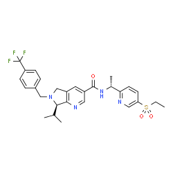 ChemSpider 2D Image | (7R)-N-{(1R)-1-[5-(Ethylsulfonyl)-2-pyridinyl]ethyl}-7-isopropyl-6-[4-(trifluoromethyl)benzyl]-6,7-dihydro-5H-pyrrolo[3,4-b]pyridine-3-carboxamide | C28H31F3N4O3S