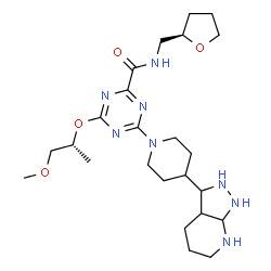 ChemSpider 2D Image | 4-{[(2R)-1-Methoxy-2-propanyl]oxy}-6-[4-(octahydro-1H-pyrazolo[3,4-b]pyridin-3-yl)-1-piperidinyl]-N-[(2R)-tetrahydro-2-furanylmethyl]-1,3,5-triazine-2-carboxamide | C24H40N8O4