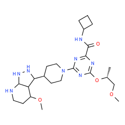 ChemSpider 2D Image | N-Cyclobutyl-4-[4-(4-methoxyoctahydro-1H-pyrazolo[3,4-b]pyridin-3-yl)-1-piperidinyl]-6-{[(2R)-1-methoxy-2-propanyl]oxy}-1,3,5-triazine-2-carboxamide | C24H40N8O4