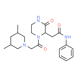 ChemSpider 2D Image | 2-{1-[(3,5-Dimethyl-1-piperidinyl)acetyl]-3-oxo-2-piperazinyl}-N-phenylacetamide | C21H30N4O3