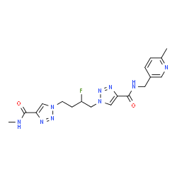 ChemSpider 2D Image | 1-{2-Fluoro-4-[4-(methylcarbamoyl)-1H-1,2,3-triazol-1-yl]butyl}-N-[(6-methyl-3-pyridinyl)methyl]-1H-1,2,3-triazole-4-carboxamide | C18H22FN9O2