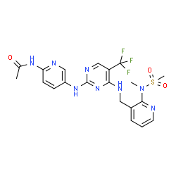 ChemSpider 2D Image | N-[5-({4-[({2-[Methyl(methylsulfonyl)amino]-3-pyridinyl}methyl)amino]-5-(trifluoromethyl)-2-pyrimidinyl}amino)-2-pyridinyl]acetamide | C20H21F3N8O3S