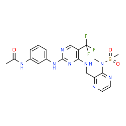 ChemSpider 2D Image | N-[3-({4-[({3-[Methyl(methylsulfonyl)amino]-2-pyrazinyl}methyl)amino]-5-(trifluoromethyl)-2-pyrimidinyl}amino)phenyl]acetamide | C20H21F3N8O3S