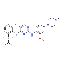 ChemSpider 2D Image | 5-Chloro-N~4~-[2-(isopropylsulfonyl)-3-pyridinyl]-N~2~-[2-methoxy-4-(4-methyl-1-piperazinyl)phenyl]-2,4-pyrimidinediamine | C24H30ClN7O3S