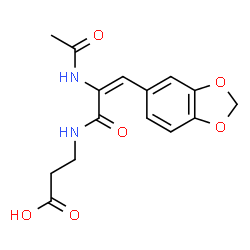 ChemSpider 2D Image | N-[(2E)-2-Acetamido-3-(1,3-benzodioxol-5-yl)-2-propenoyl]-beta-alanine | C15H16N2O6