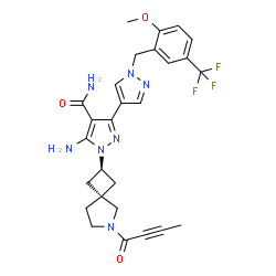 ChemSpider 2D Image | 5-Amino-1-[(2s,4r)-6-(2-butynoyl)-6-azaspiro[3.4]oct-2-yl]-1'-[2-methoxy-5-(trifluoromethyl)benzyl]-1H,1'H-3,4'-bipyrazole-4-carboxamide | C27H28F3N7O3