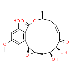 ChemSpider 2D Image | (1aS,8S,10Z,13S,14S,15aS)-5,13,14-Trihydroxy-3-methoxy-8-methyl-8,9,13,14,15,15a-hexahydro-6H-oxireno[k][2]benzoxacyclotetradecine-6,12(1aH)-dione | C19H22O8