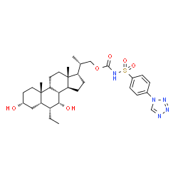 ChemSpider 2D Image | (2S)-2-[(3R,5S,6R,7R,8S,10S,13R,14S,17S)-6-Ethyl-3,7-dihydroxy-10,13-dimethylhexadecahydro-1H-cyclopenta[a]phenanthren-17-yl]propyl {[4-(1H-tetrazol-1-yl)phenyl]sulfonyl}carbamate (non-preferred name) | C32H47N5O6S