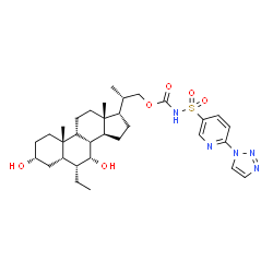 ChemSpider 2D Image | (2S)-2-[(3R,5S,6R,7R,8S,10S,13R,14S,17S)-6-Ethyl-3,7-dihydroxy-10,13-dimethylhexadecahydro-1H-cyclopenta[a]phenanthren-17-yl]propyl {[6-(1H-1,2,3-triazol-1-yl)-3-pyridinyl]sulfonyl}carbamate (non-pref
erred name) | C32H47N5O6S