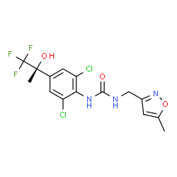 ChemSpider 2D Image | 1-{2,6-Dichloro-4-[(2R)-1,1,1-trifluoro-2-hydroxy-2-propanyl]phenyl}-3-[(5-methyl-1,2-oxazol-3-yl)methyl]urea | C15H14Cl2F3N3O3