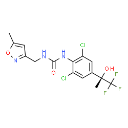 ChemSpider 2D Image | 1-{2,6-Dichloro-4-[(2S)-1,1,1-trifluoro-2-hydroxy-2-propanyl]phenyl}-3-[(5-methyl-1,2-oxazol-3-yl)methyl]urea | C15H14Cl2F3N3O3