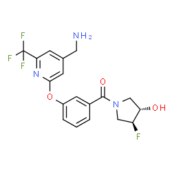 ChemSpider 2D Image | (3-{[4-(Aminomethyl)-6-(trifluoromethyl)-2-pyridinyl]oxy}phenyl)[(3S,4S)-3-fluoro-4-hydroxy-1-pyrrolidinyl]methanone | C18H17F4N3O3