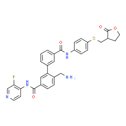 ChemSpider 2D Image | 6-(Aminomethyl)-N~3~-(3-fluoro-4-pyridinyl)-N~3~'-(4-{[(2-oxotetrahydro-3-furanyl)methyl]sulfanyl}phenyl)-3,3'-biphenyldicarboxamide | C31H27FN4O4S