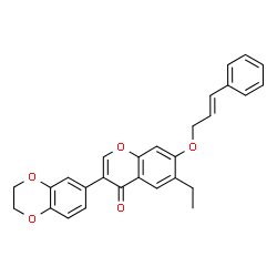 ChemSpider 2D Image | 3-(2,3-Dihydro-1,4-benzodioxin-6-yl)-6-ethyl-7-{[(2E)-3-phenyl-2-propen-1-yl]oxy}-4H-chromen-4-one | C28H24O5