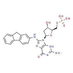 ChemSpider 2D Image | 2'-Deoxy-8-(9H-fluoren-2-ylamino)guanosine 5'-(dihydrogen phosphate) | C23H23N6O7P