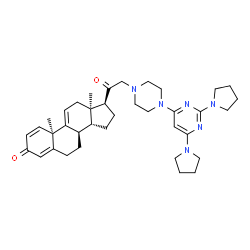 ChemSpider 2D Image | (8alpha,10alpha,13alpha,14beta)-21-{4-[2,6-Di(1-pyrrolidinyl)-4-pyrimidinyl]-1-piperazinyl}pregna-1,4,9(11)-triene-3,20-dione | C37H50N6O2