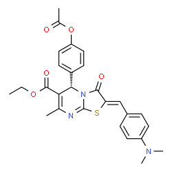 ChemSpider 2D Image | Ethyl (2Z,5S)-5-(4-acetoxyphenyl)-2-[4-(dimethylamino)benzylidene]-7-methyl-3-oxo-2,3-dihydro-5H-[1,3]thiazolo[3,2-a]pyrimidine-6-carboxylate | C27H27N3O5S