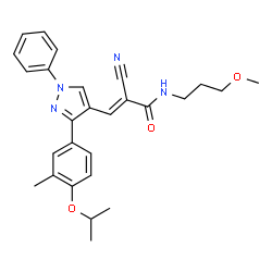 ChemSpider 2D Image | (2E)-2-Cyano-3-[3-(4-isopropoxy-3-methylphenyl)-1-phenyl-1H-pyrazol-4-yl]-N-(3-methoxypropyl)acrylamide | C27H30N4O3